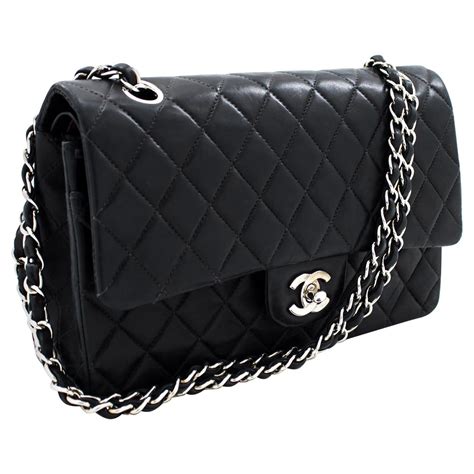 chanel black bag silver chain|chanel black handbag chain strap.